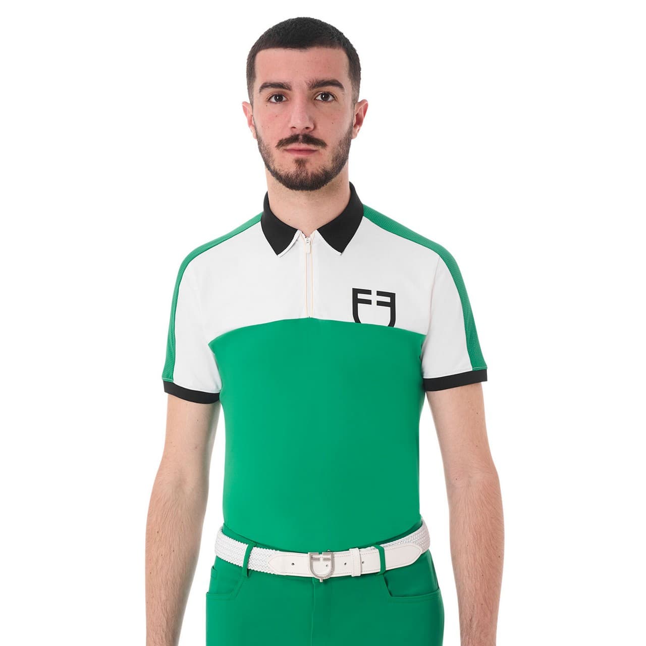 Polo uomo slim fit da allenamento con logo frontale, vista 1