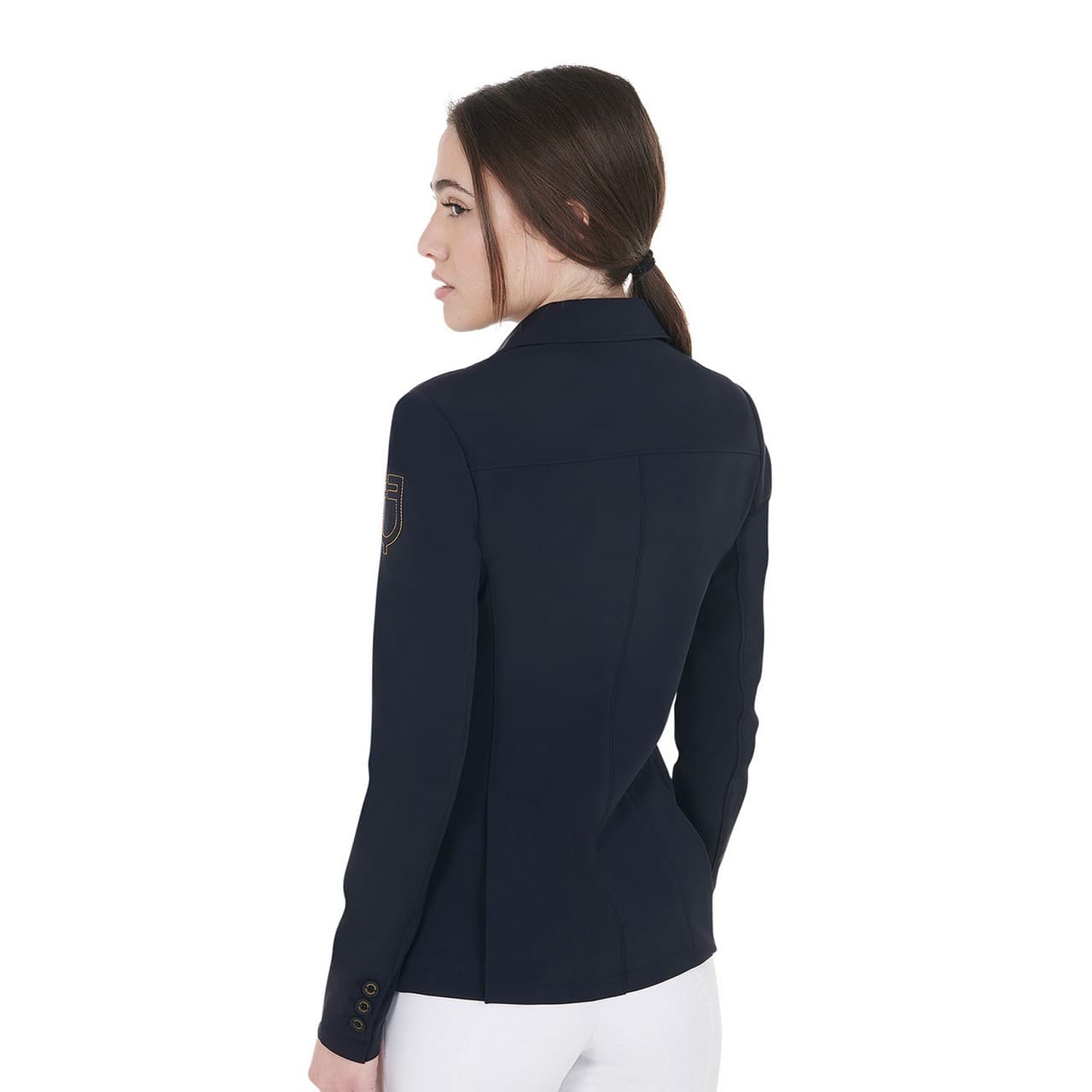 Giacca donna da concorso con logo ricamato a contrasto, vista 2
