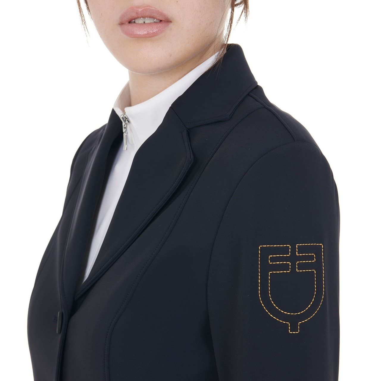 Giacca donna da concorso con logo ricamato a contrasto, vista 3