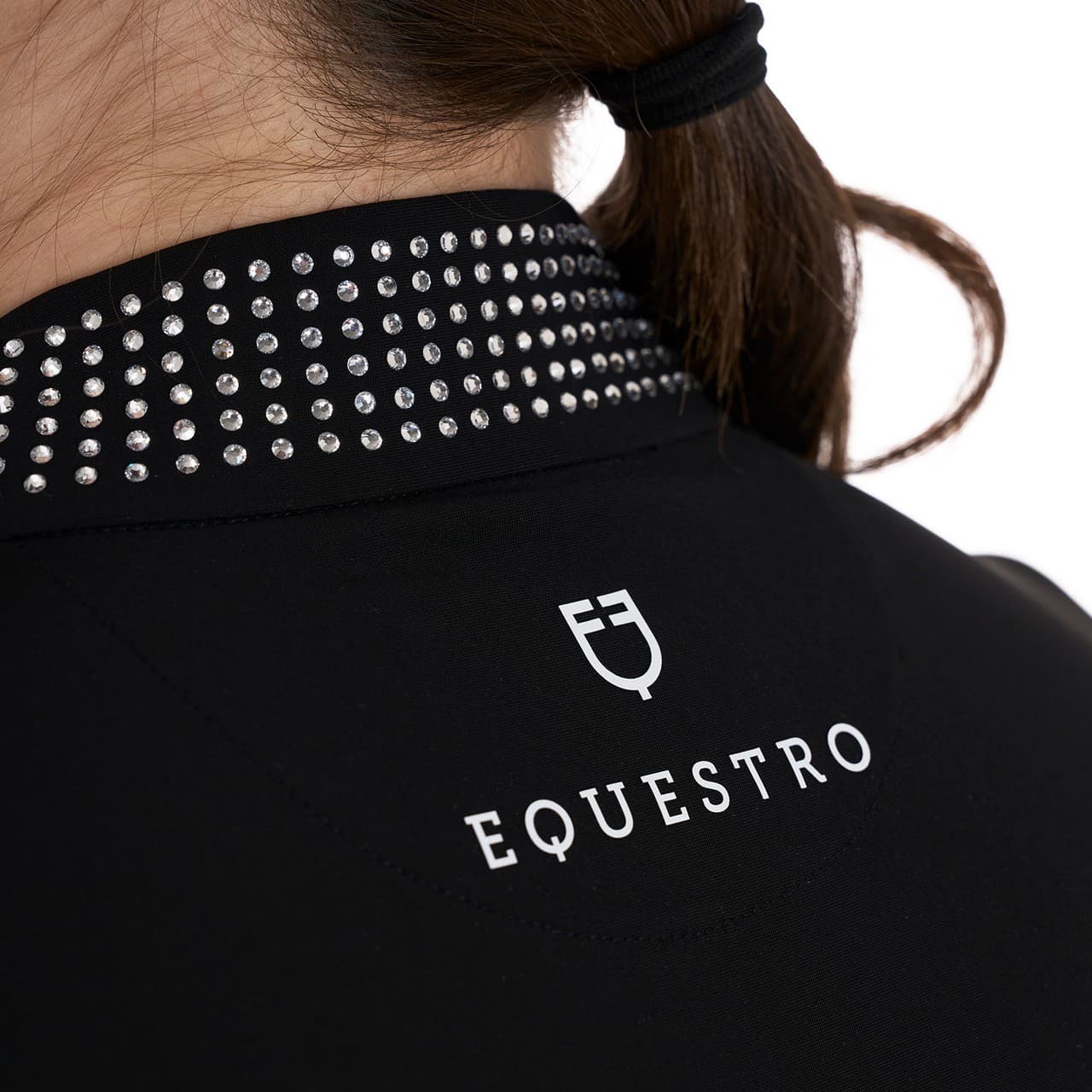 Polo training donna slim fit con zip e strass sul colletto, vista 4