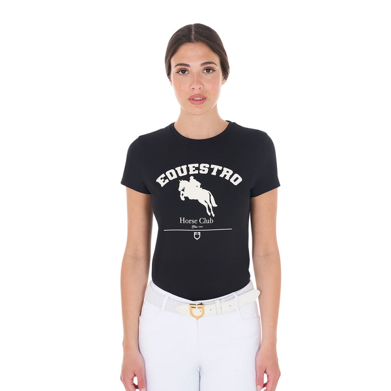 T-shirt donna Jumping Horse Club in cotone, vista 1