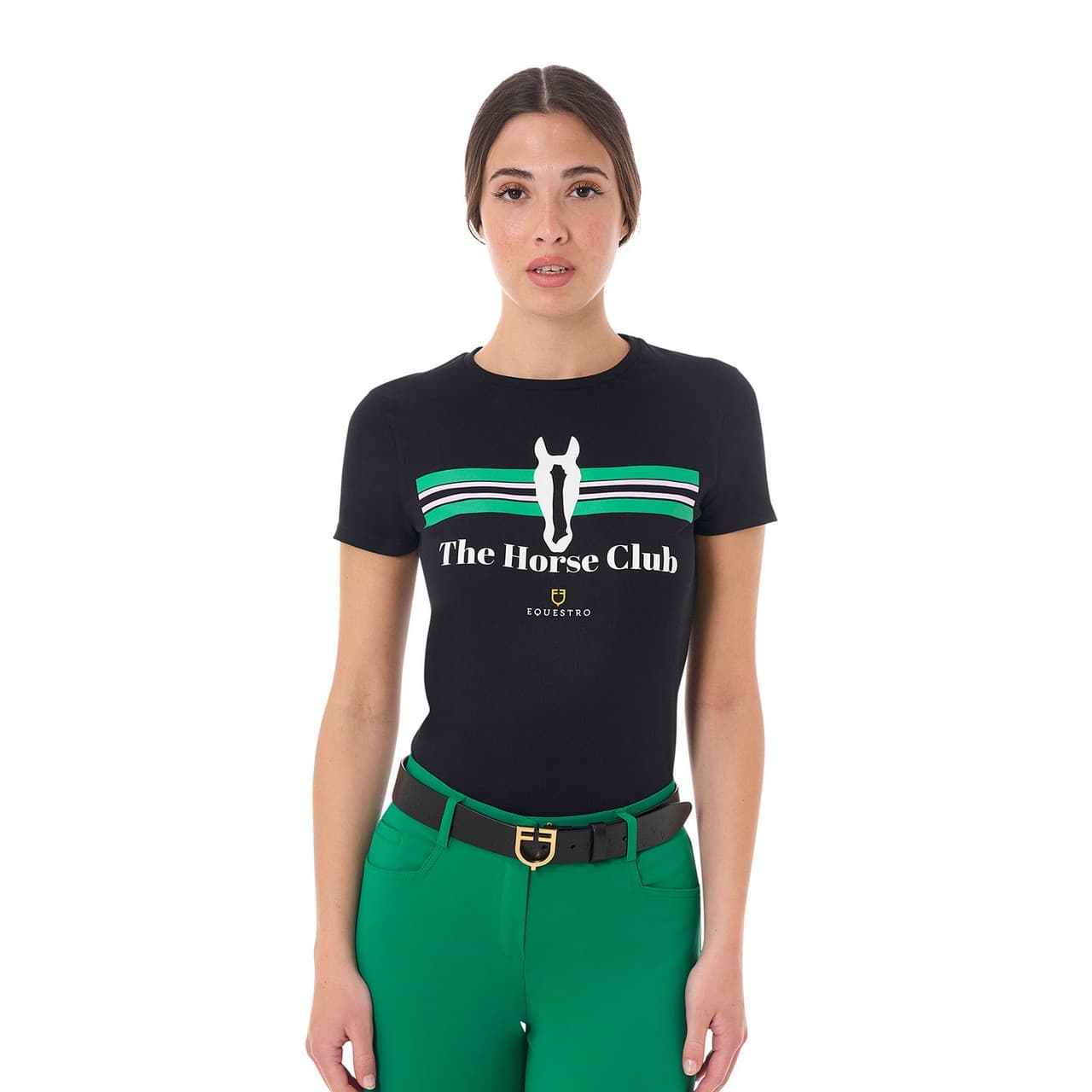 T-shirt donna Stripe Horse Club in cotone, vista 1