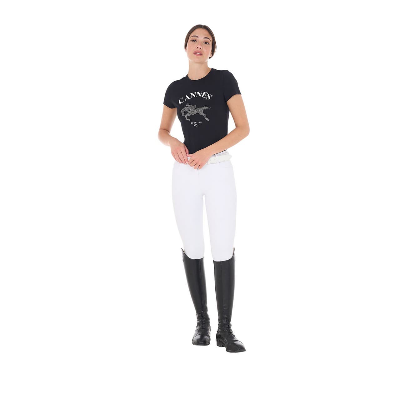 T-shirt donna Cannes in cotone con strass, vista 4