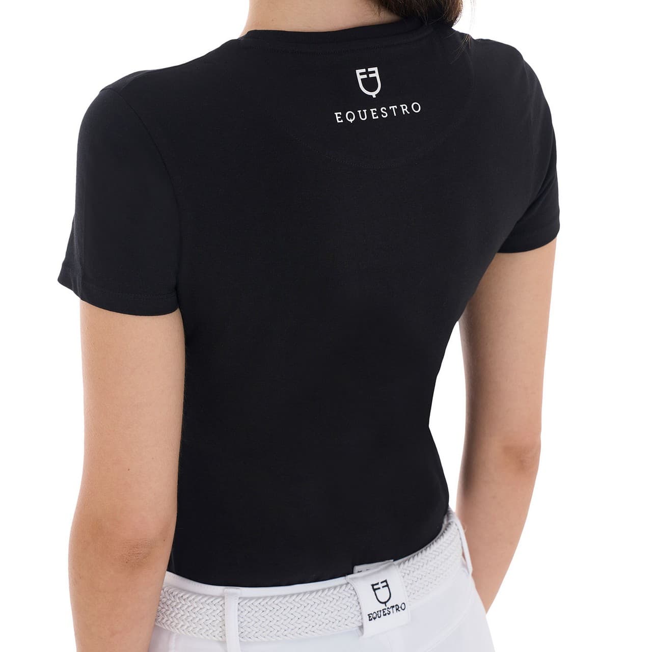 T-shirt donna Monaco in cotone con strass, vista 2