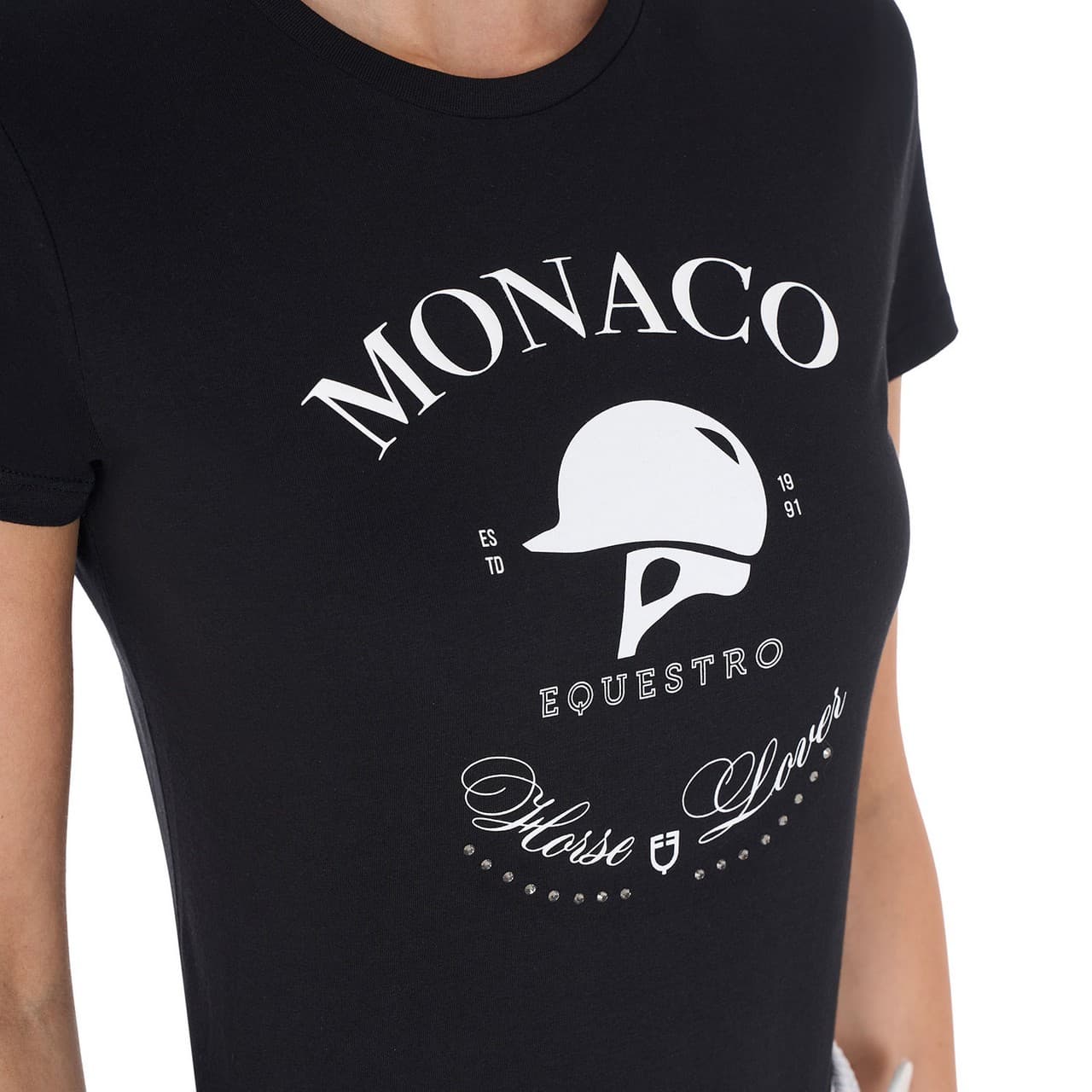 T-shirt donna Monaco in cotone con strass, vista 3