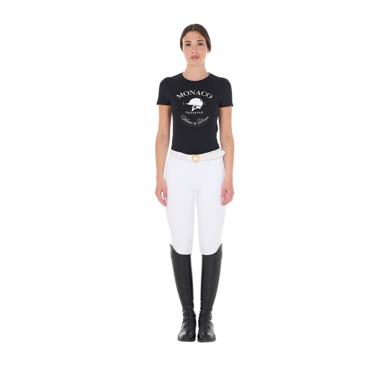 T-shirt donna Monaco in cotone con strass, vista 4