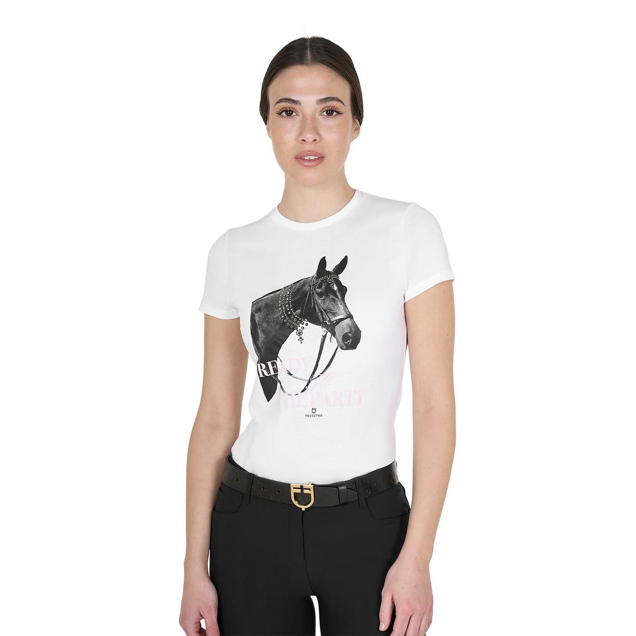 T-shirt donna Ready To The Party in cotone con strass, vista 1