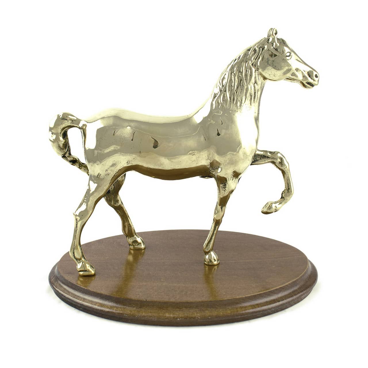 Trofeo cavallo in ottone, base in legno