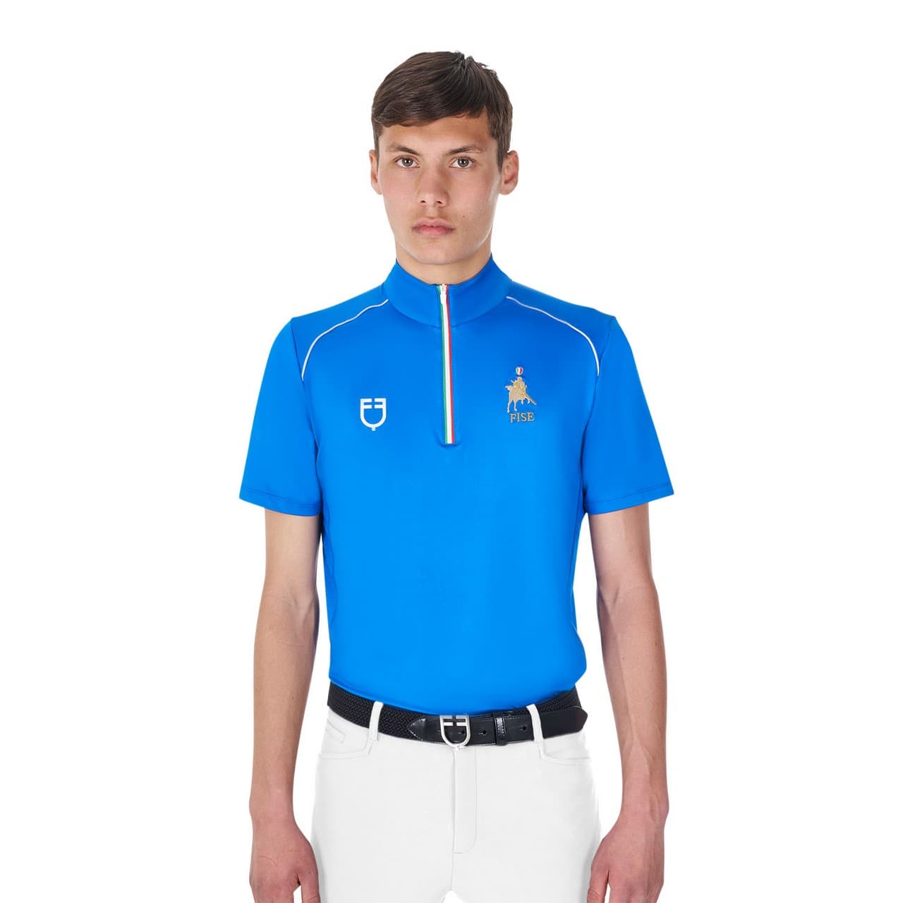 Polo uomo da allenamento zip tricolore Equestro X FISE, vista 1