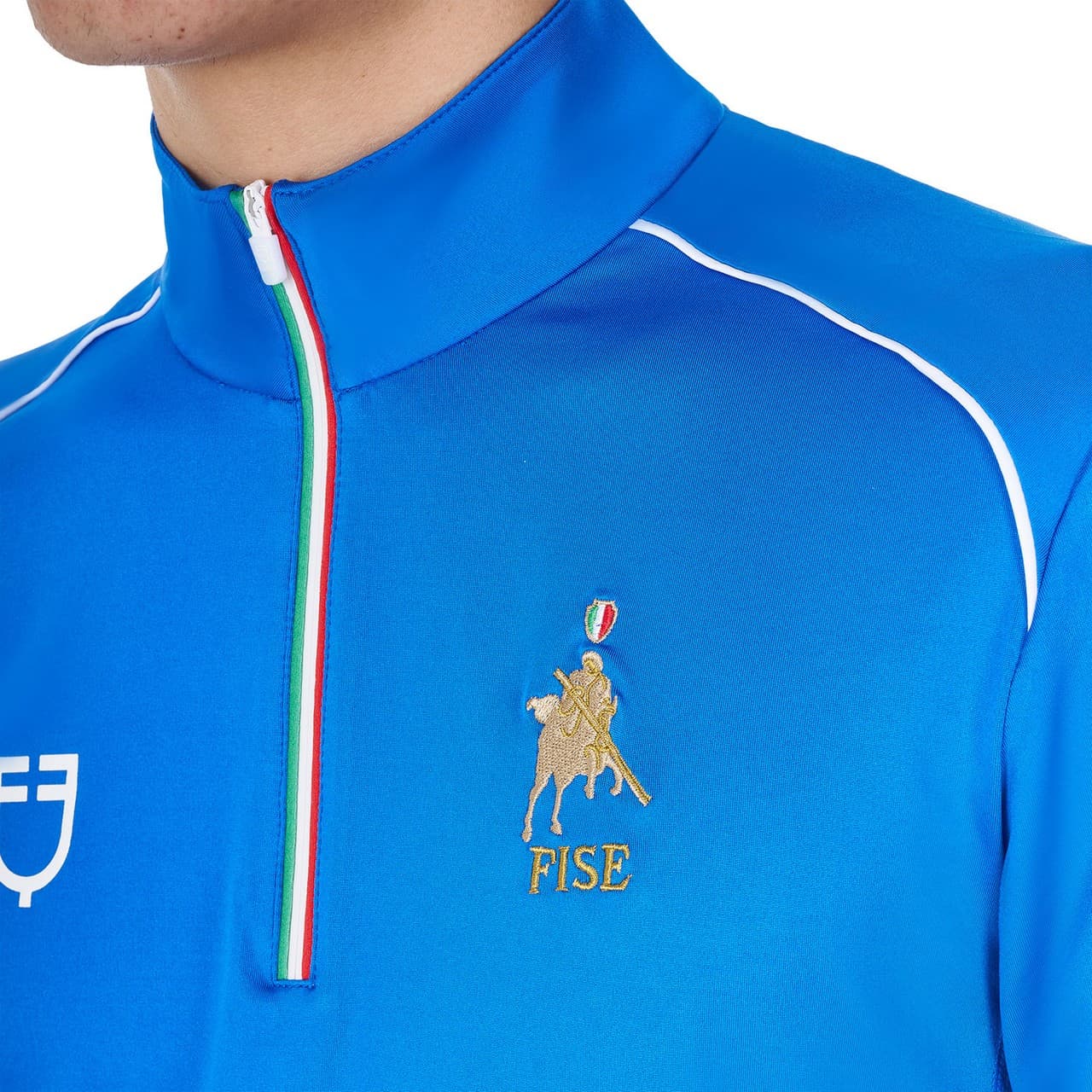 Polo uomo da allenamento zip tricolore Equestro X FISE, vista 3