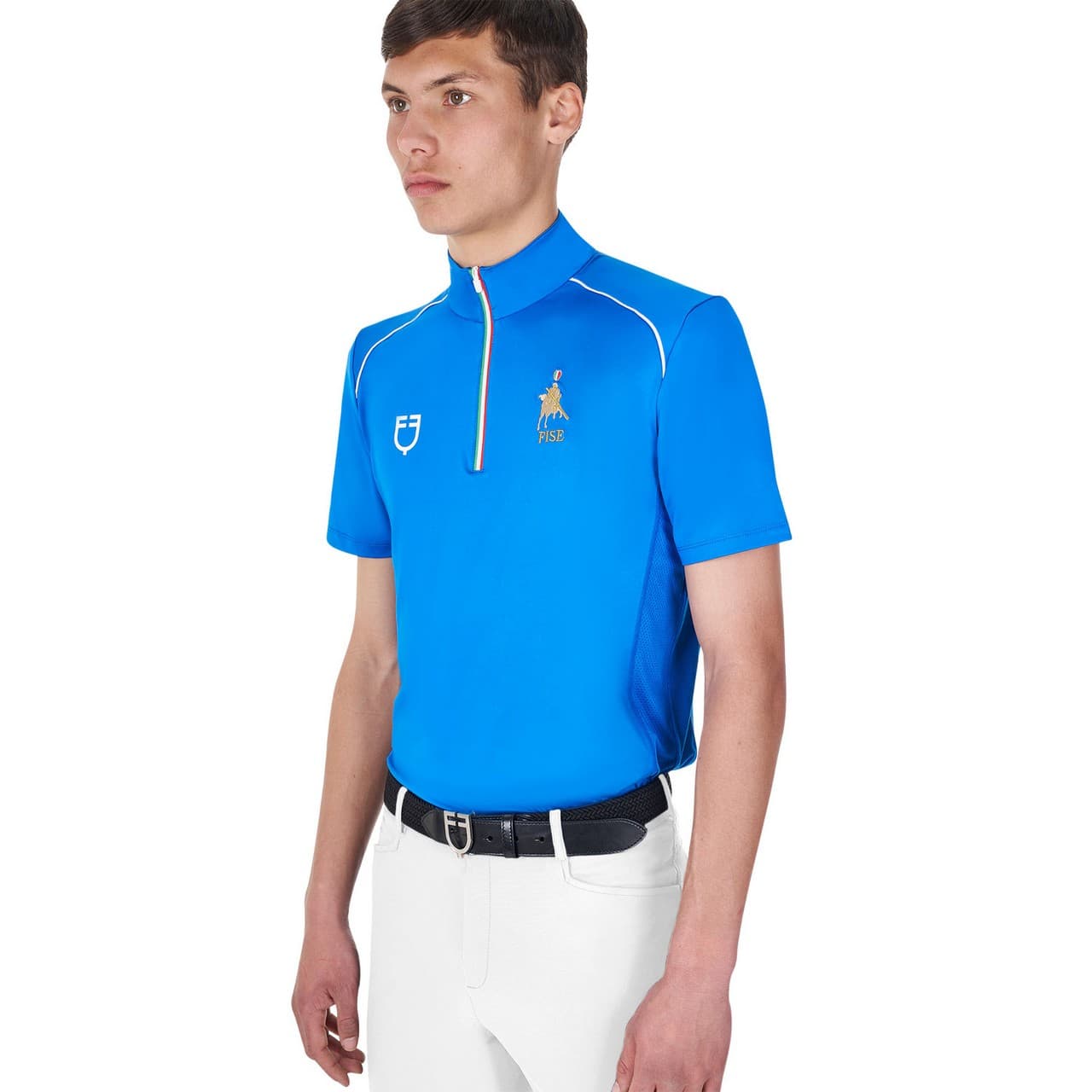 Polo uomo da allenamento zip tricolore Equestro X FISE, vista 4
