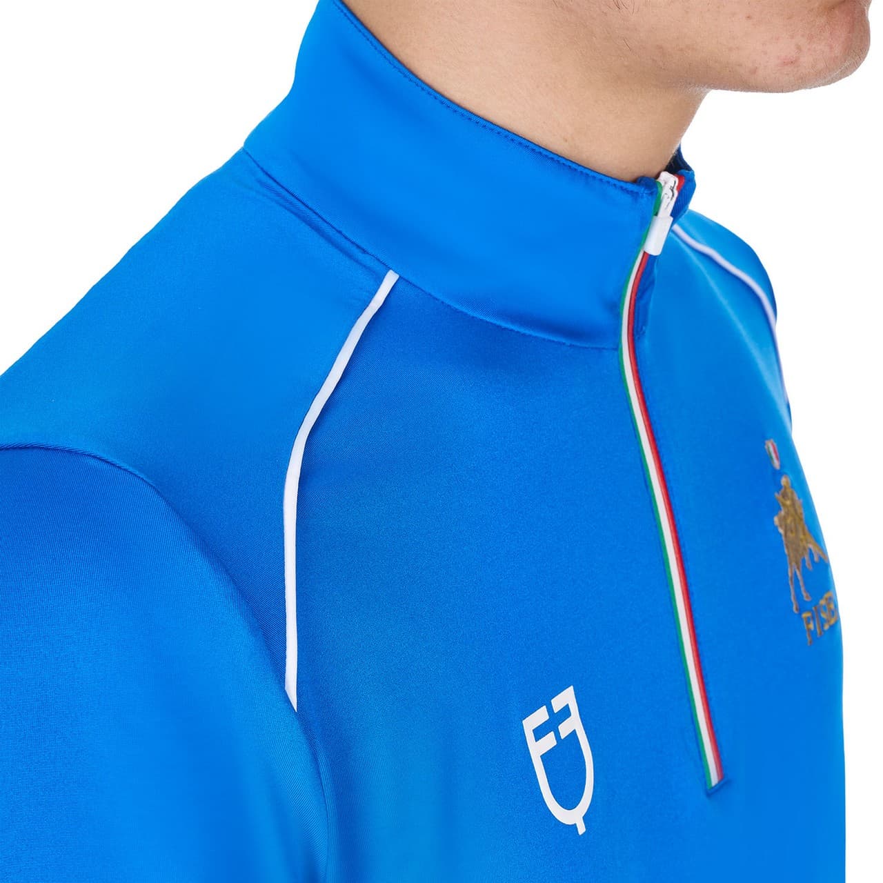 Polo uomo da allenamento zip tricolore Equestro X FISE, vista 5