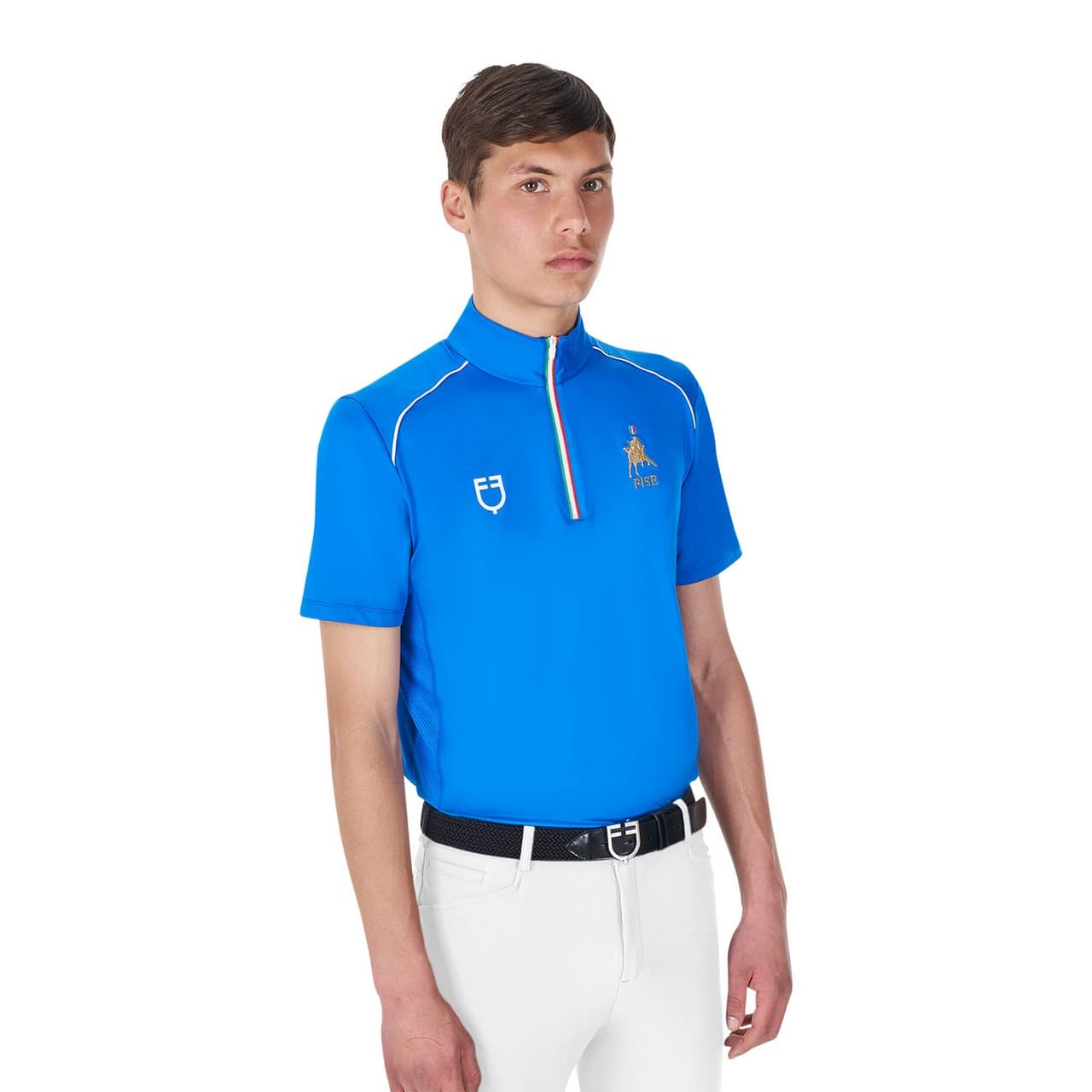 Polo uomo da allenamento zip tricolore Equestro X FISE, vista 6
