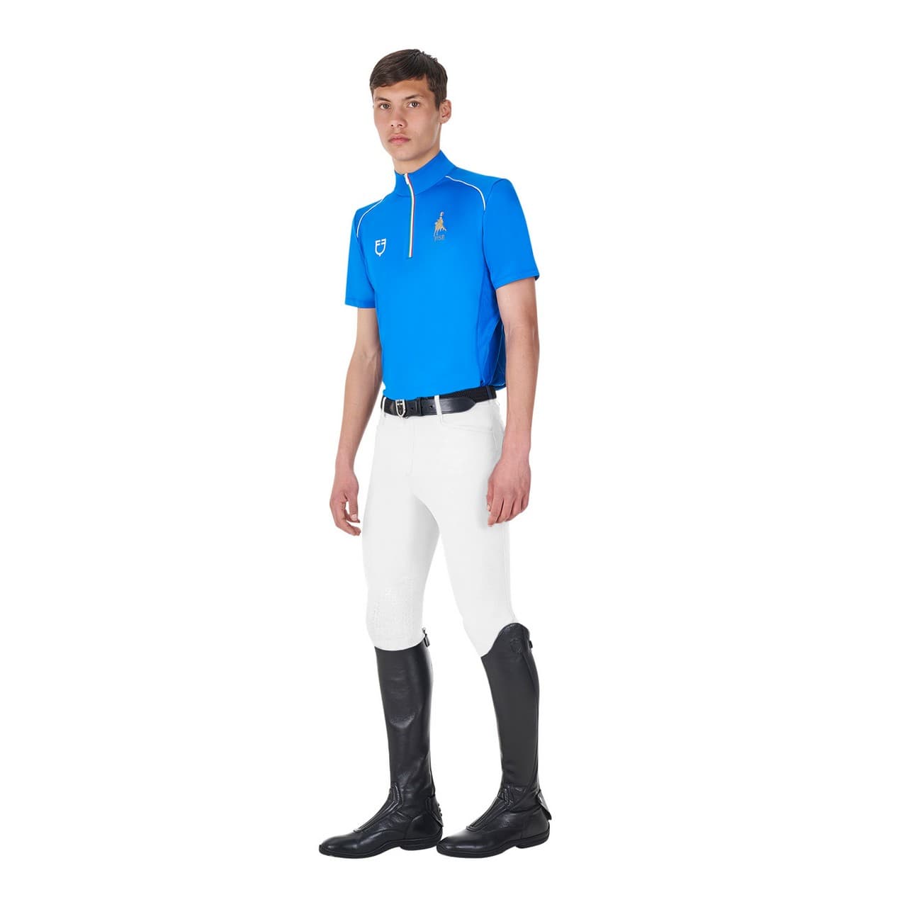Polo uomo da allenamento zip tricolore Equestro X FISE, vista 7
