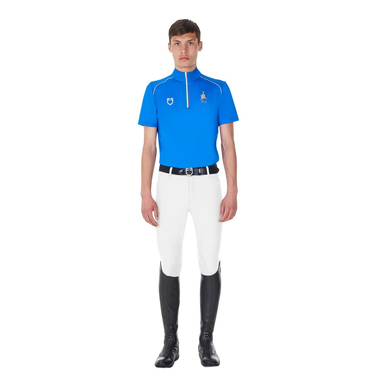 Polo uomo da allenamento zip tricolore Equestro X FISE, vista 8