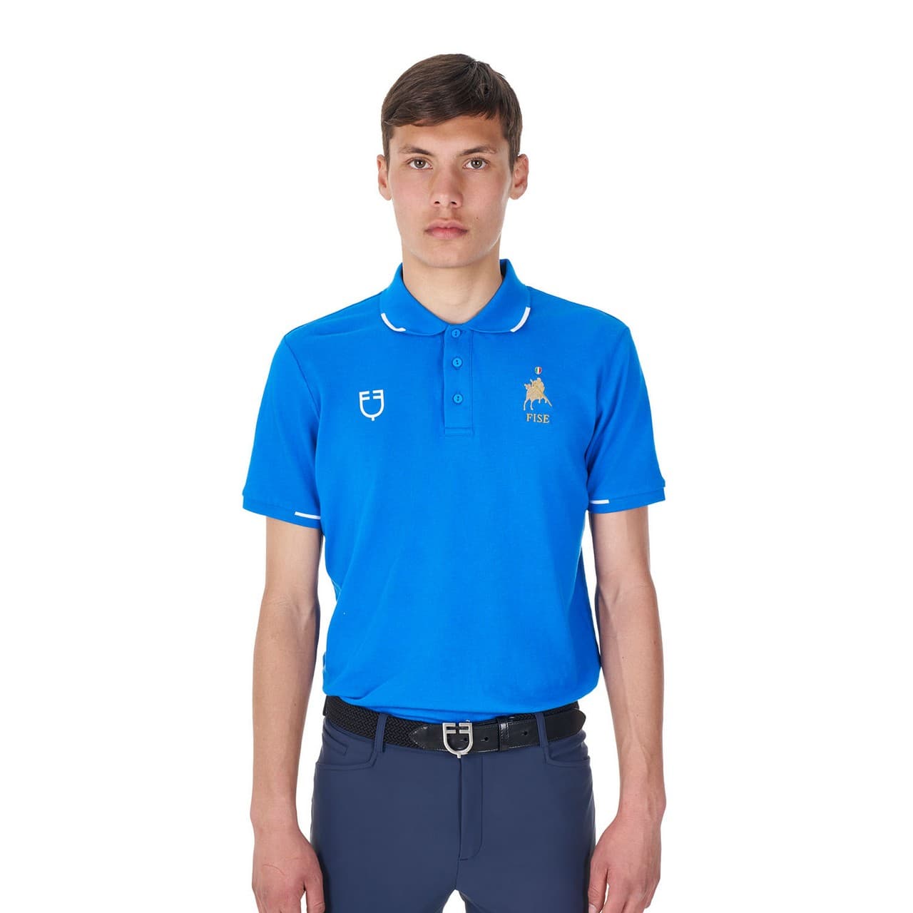 Polo uomo da allenamento tre bottoni Equestro X FISE, vista 1