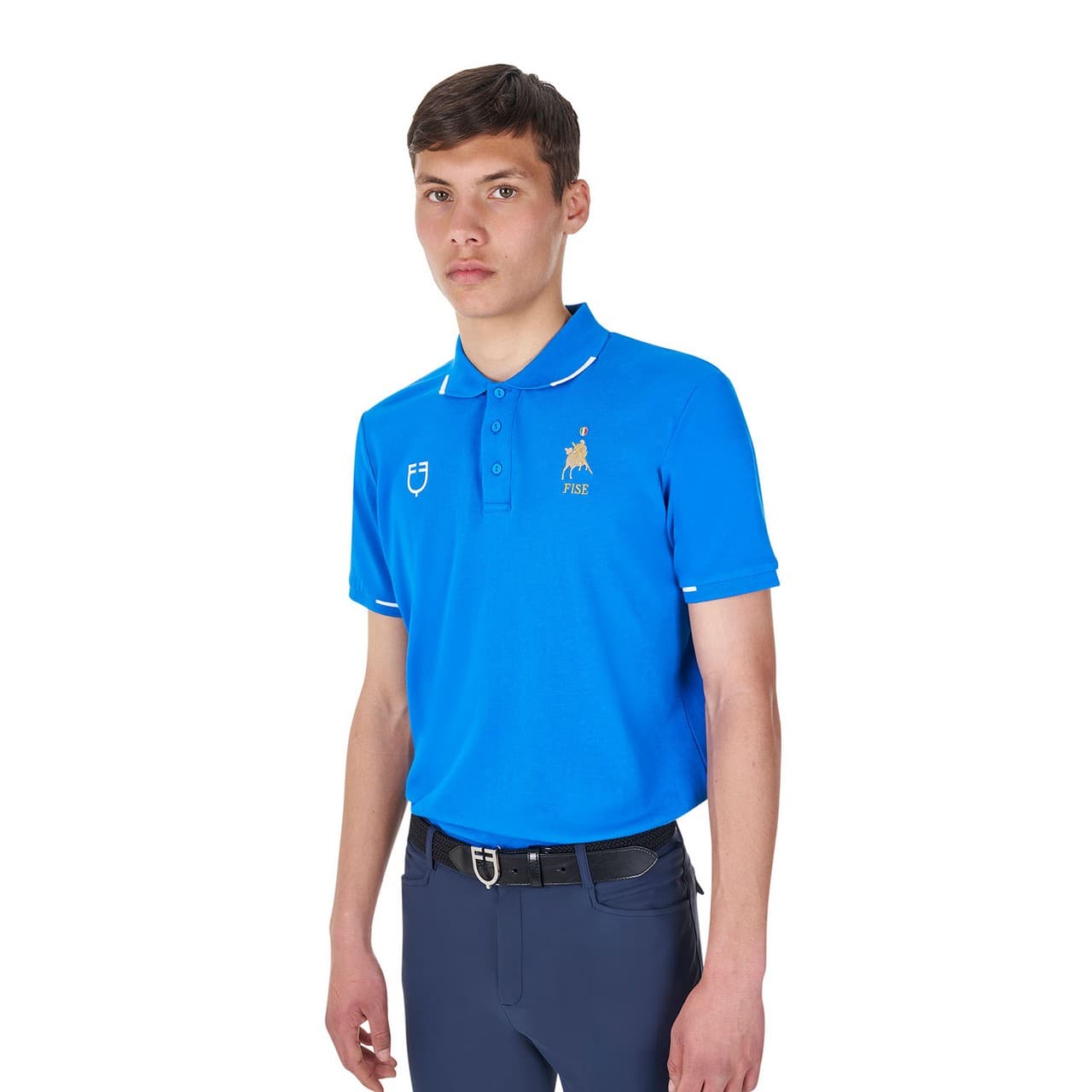 Polo uomo da allenamento tre bottoni Equestro X FISE, vista 4