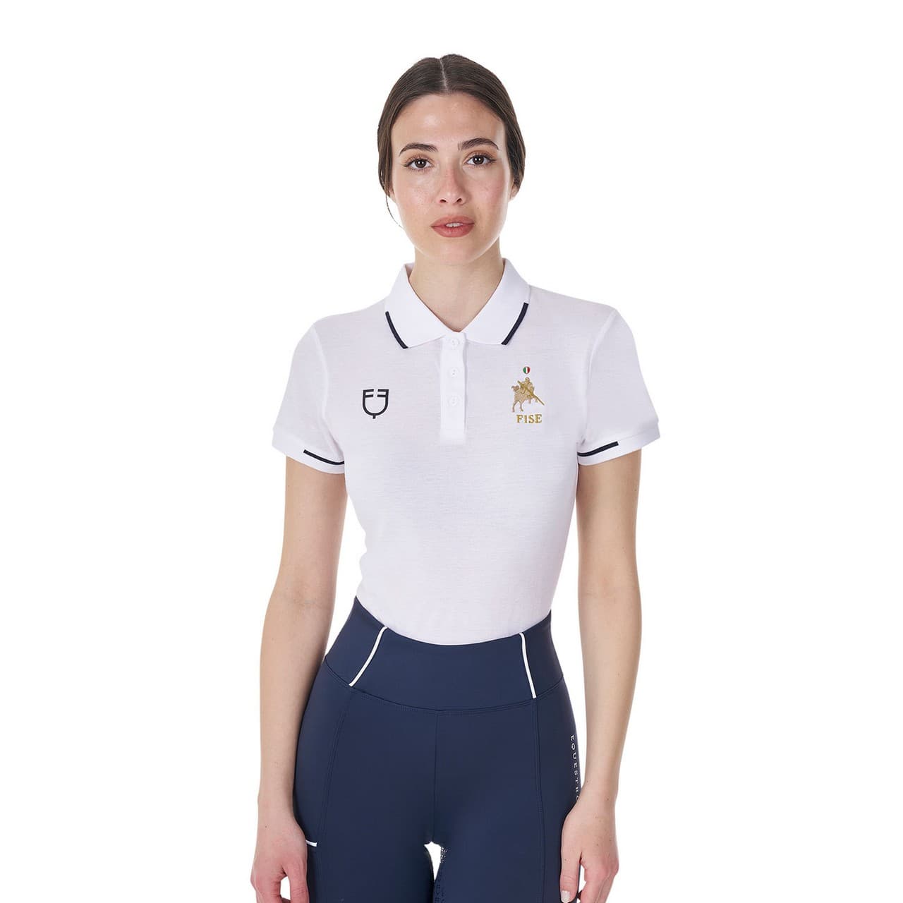 Polo donna da allenamento tre bottoni Equestro X FISE, vista 1