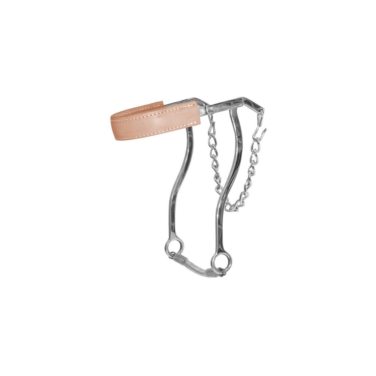 Hackamore inox con nasalina rivestita in cuoio, vista 1