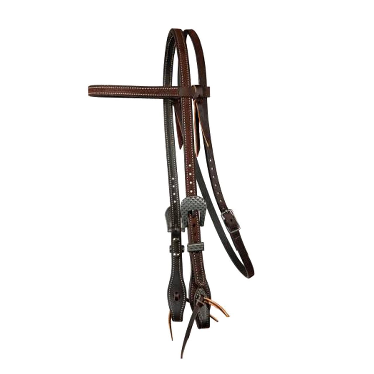 Testiera in cuoio grasso da 5/8" chocolate roughout browband headstall, vista 1
