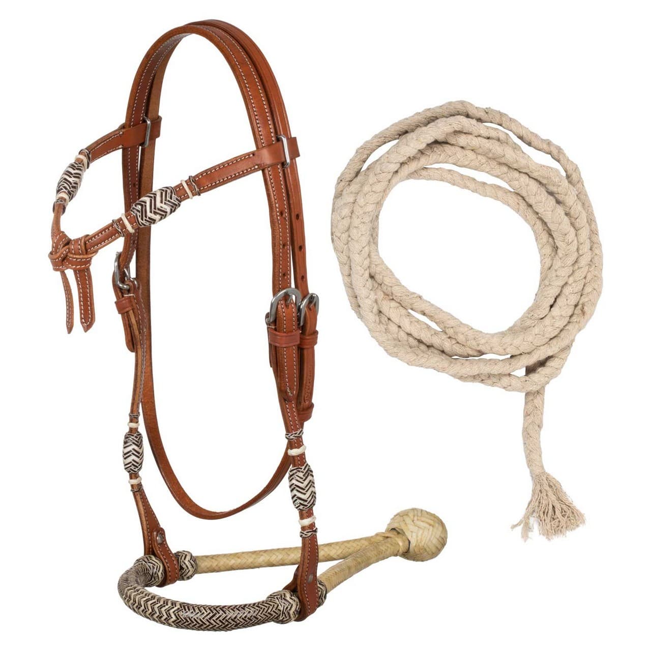 Bosal set in rawhide con redini mecate in cotone, vista 1