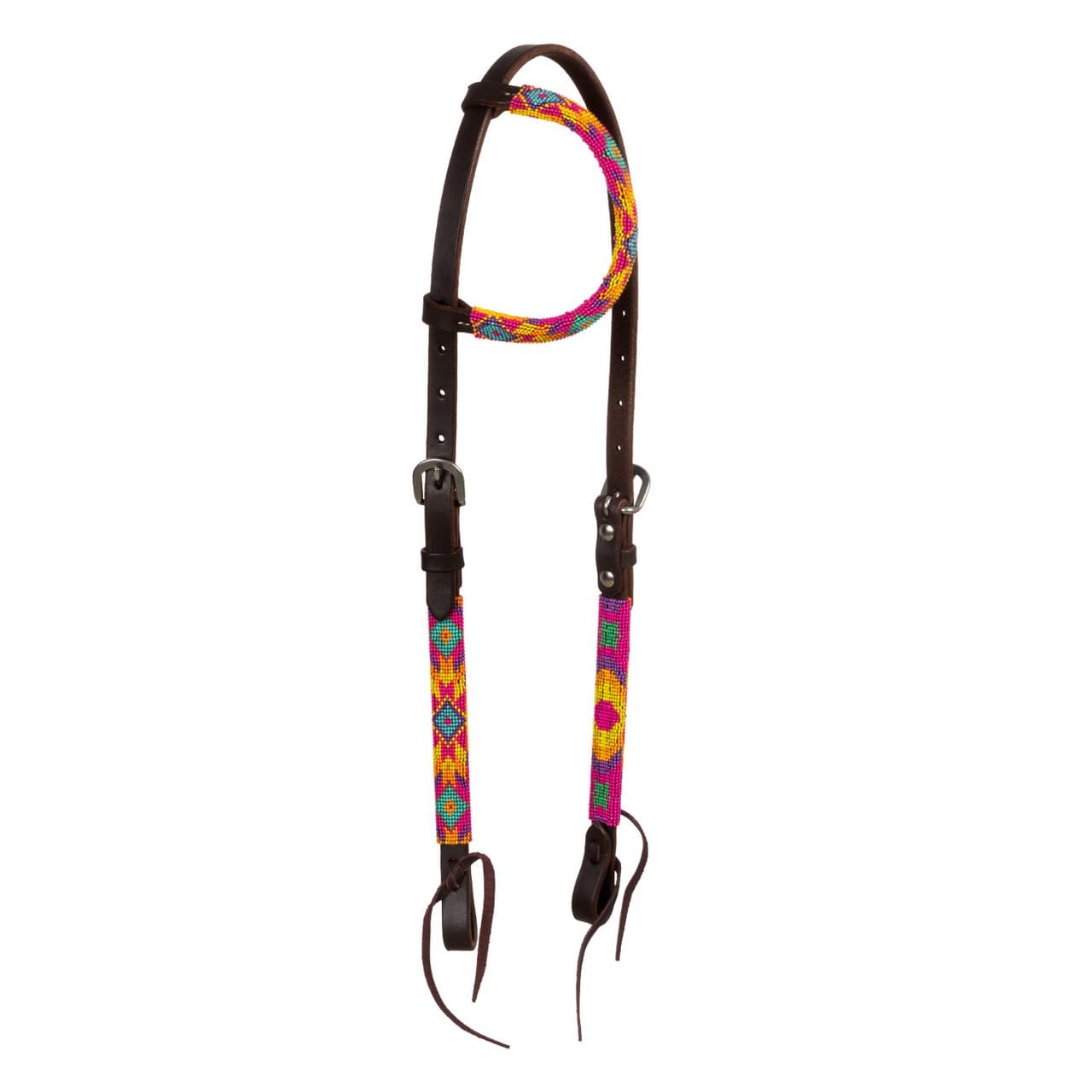 Briglia western con perline multicolore, oliata, a un orecchio, vista 1