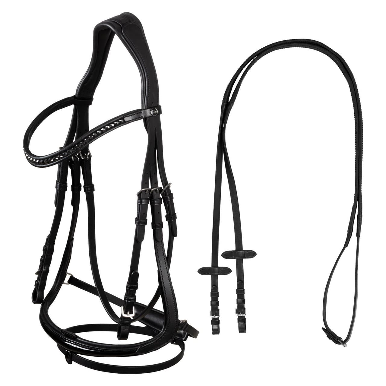 Testiera dressage modello Hemelite con redini in gomma, vista 1