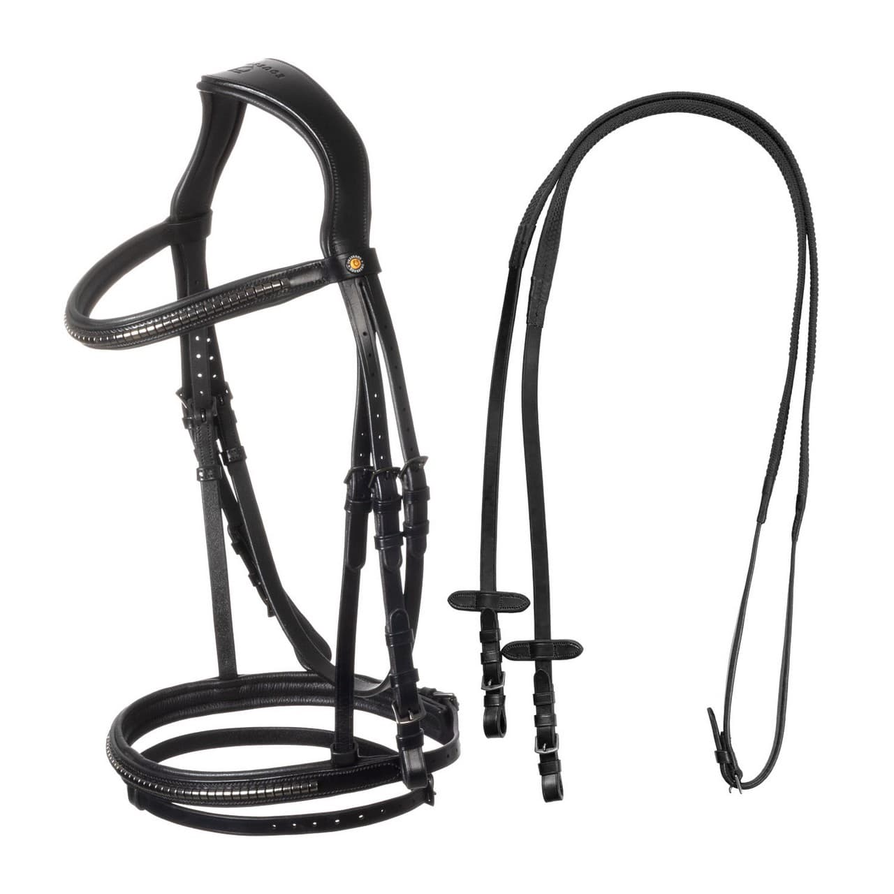 Testiera in pelle con clincher nero, vista 1