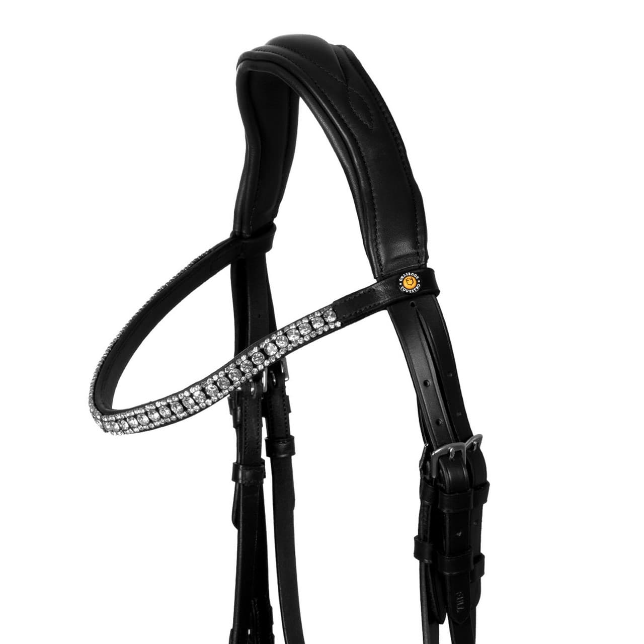 Testiera nera anatomica in pelle con strass, vista 4