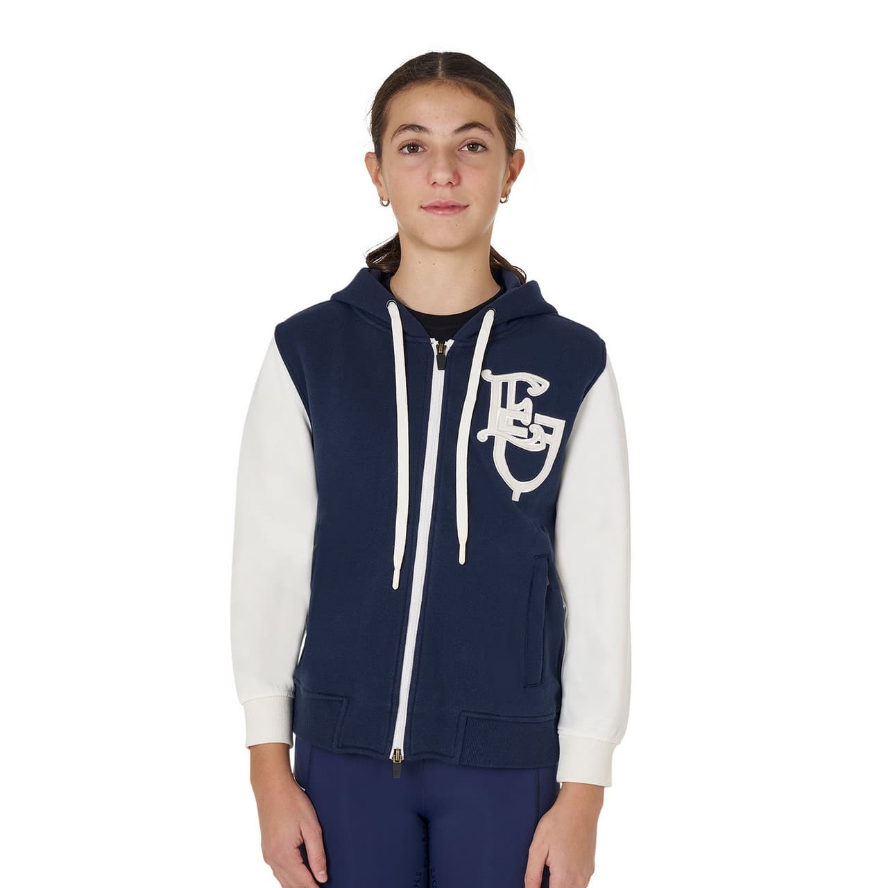 Felpa bambina EQ bicolore con zip frontale, vista 1