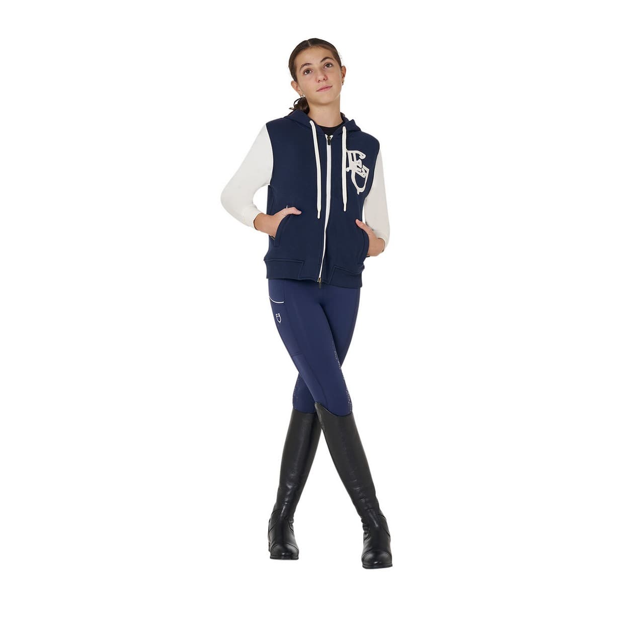 Felpa bambina EQ bicolore con zip frontale, vista 6