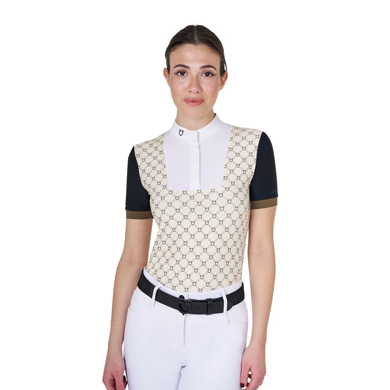 Polo donna da concorso a manica corta con stampa monogram, vista 1