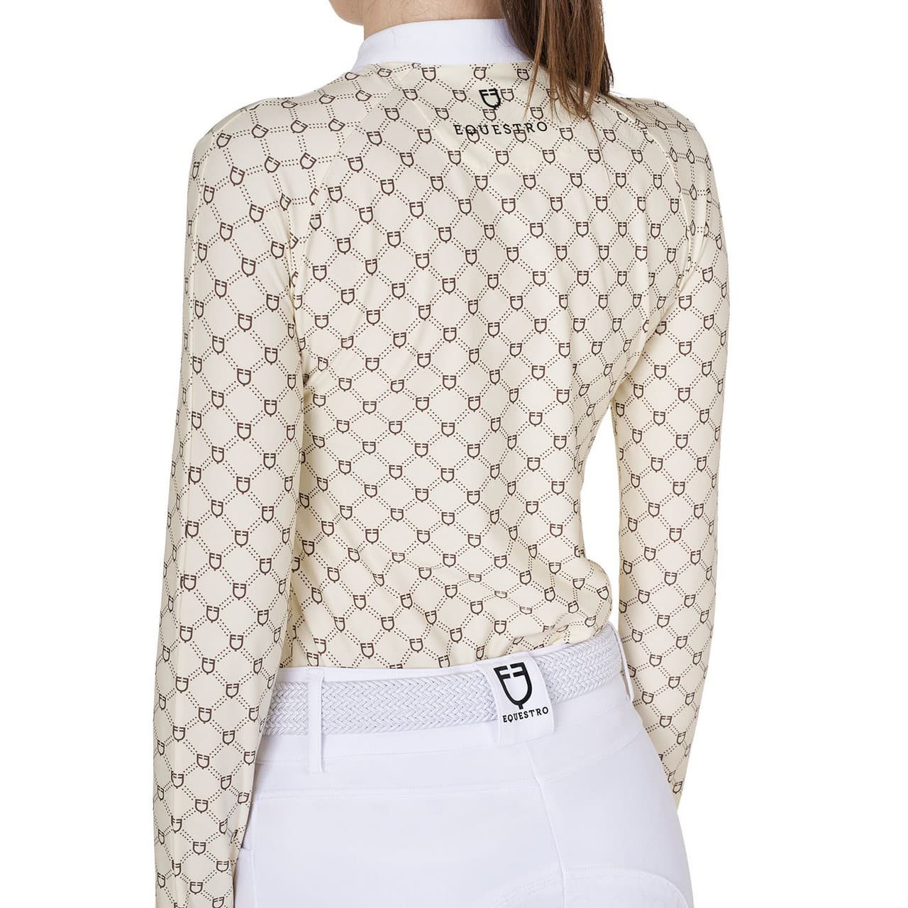Polo donna da concorso a manica lunga con stampa monogram, vista 2
