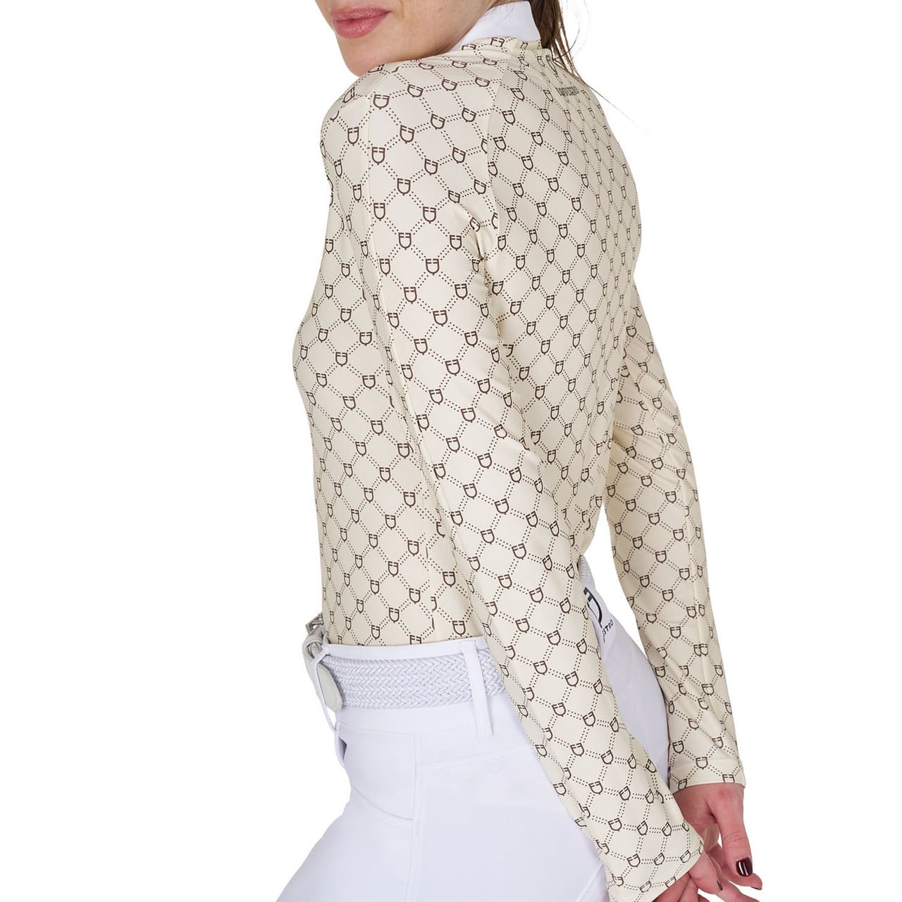 Polo donna da concorso a manica lunga con stampa monogram, vista 4