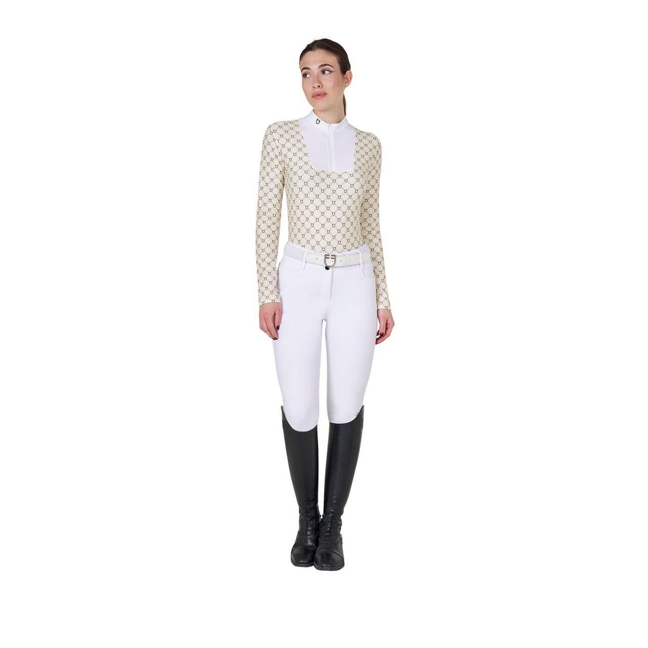 Polo donna da concorso a manica lunga con stampa monogram, vista 6