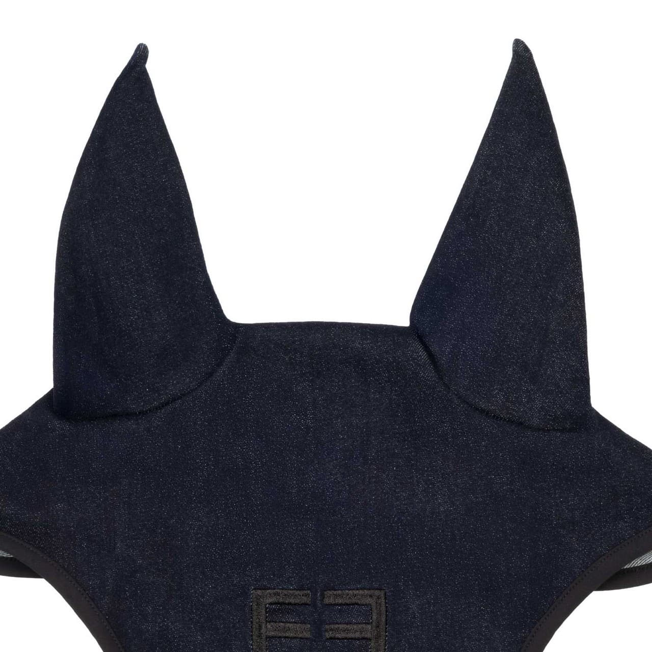 Cuffietta in tessuto tecnico effetto denim con logo, vista 2