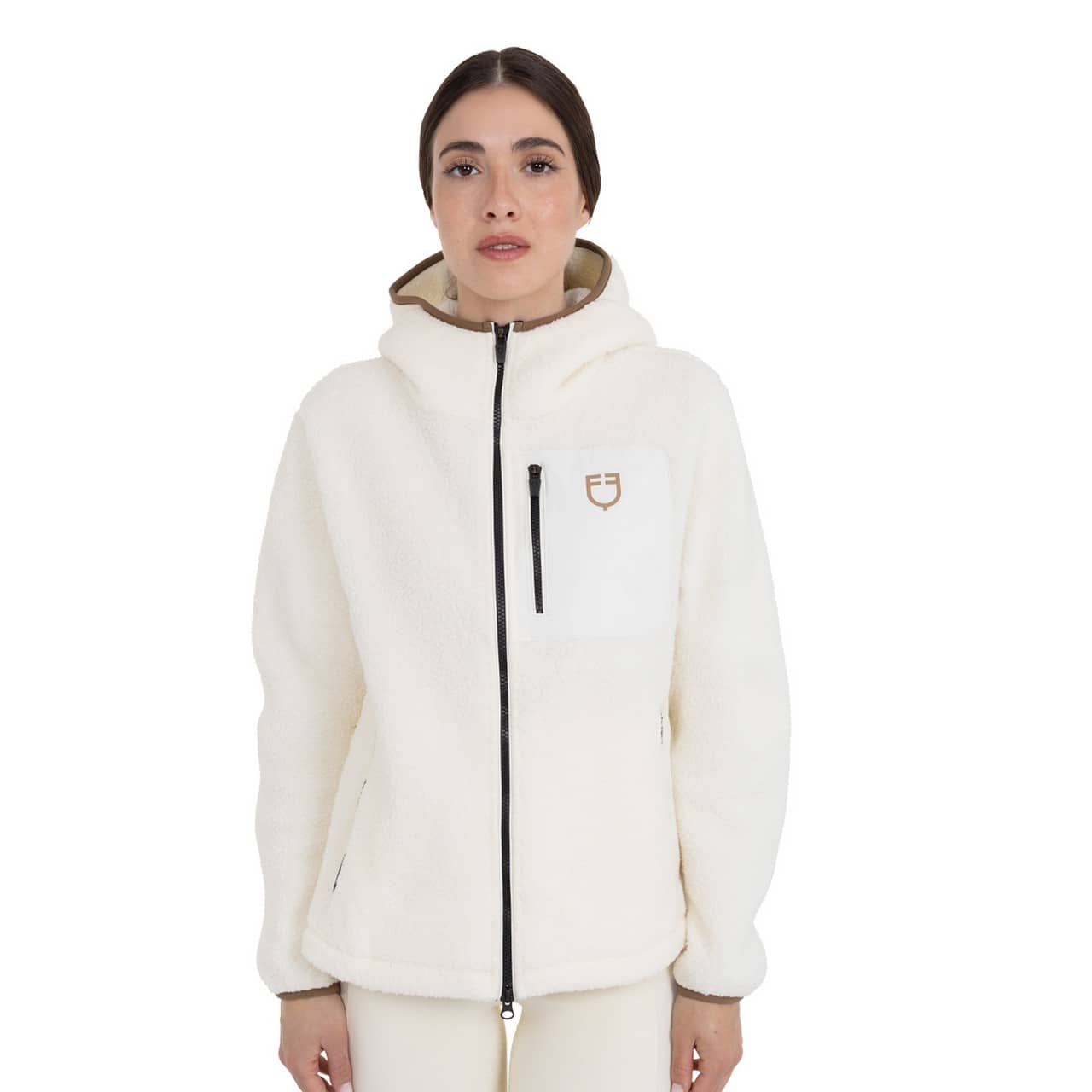Felpa donna in pile teddy con cappuccio e zip