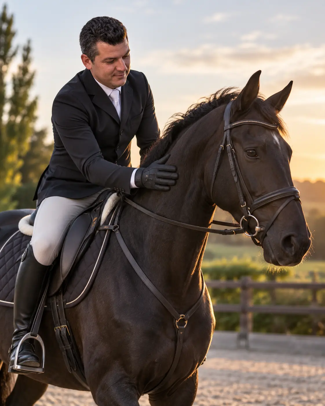 Cavaliere in sella al tramonto